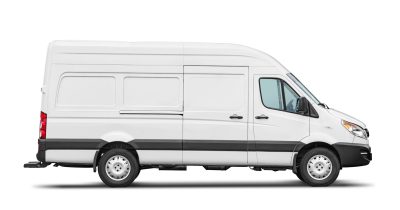Delivery van side view isolated on a white background. Side view of a modern blank cargo short-base minibus.