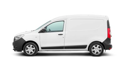 Panel van side view isolated on a white background. Side view of a modern blank sedan delivery.