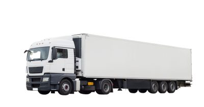 Truck van for cargo transportation on an isolated white background