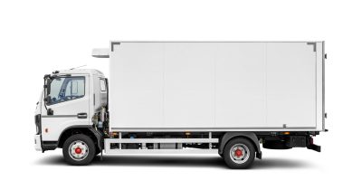 White small clean delivery truck ready for your design isolated on white background.